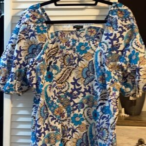 Talbots Blue and White Floral Blouse